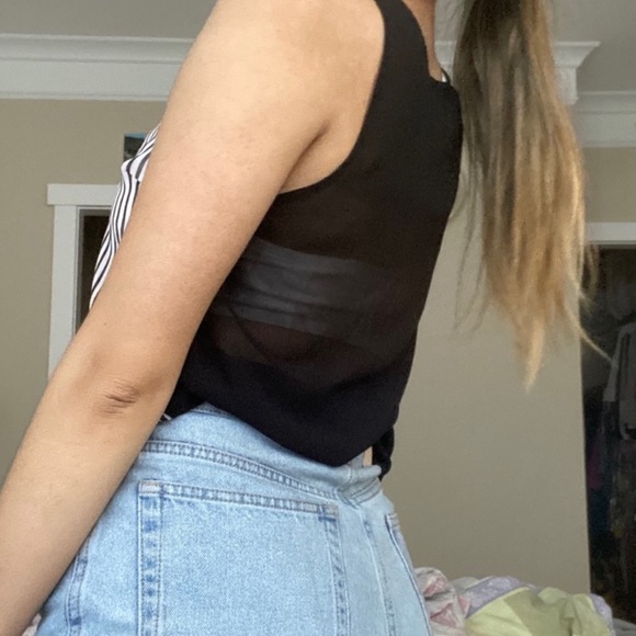 GENTLE FAWN Black White Striped Lace Mesh Tank - Picture 3 of 5